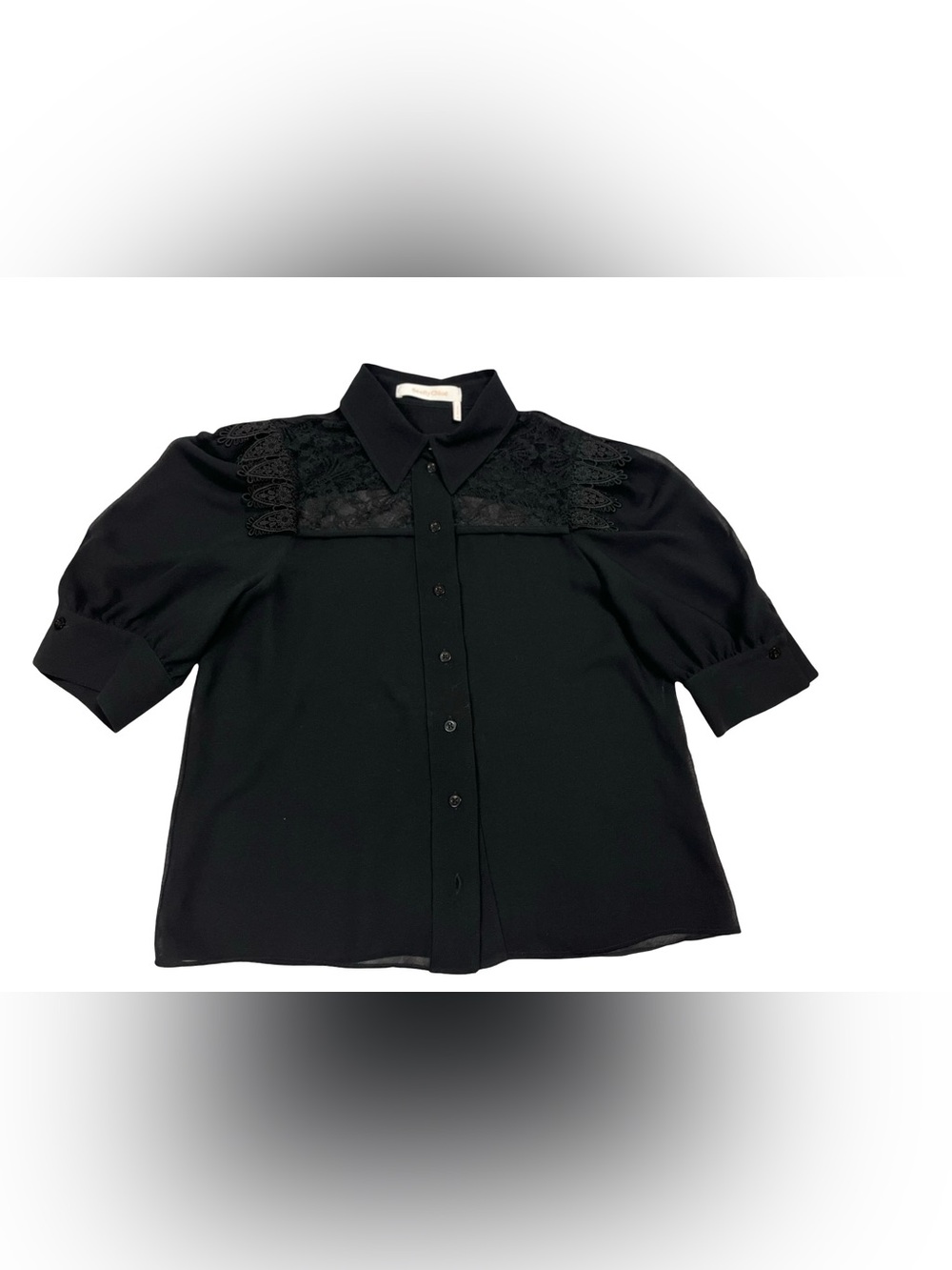 See By Chloe Black Georgette Blouse Sz S Lace Sheer Siren Goth Punk Holiday Boho